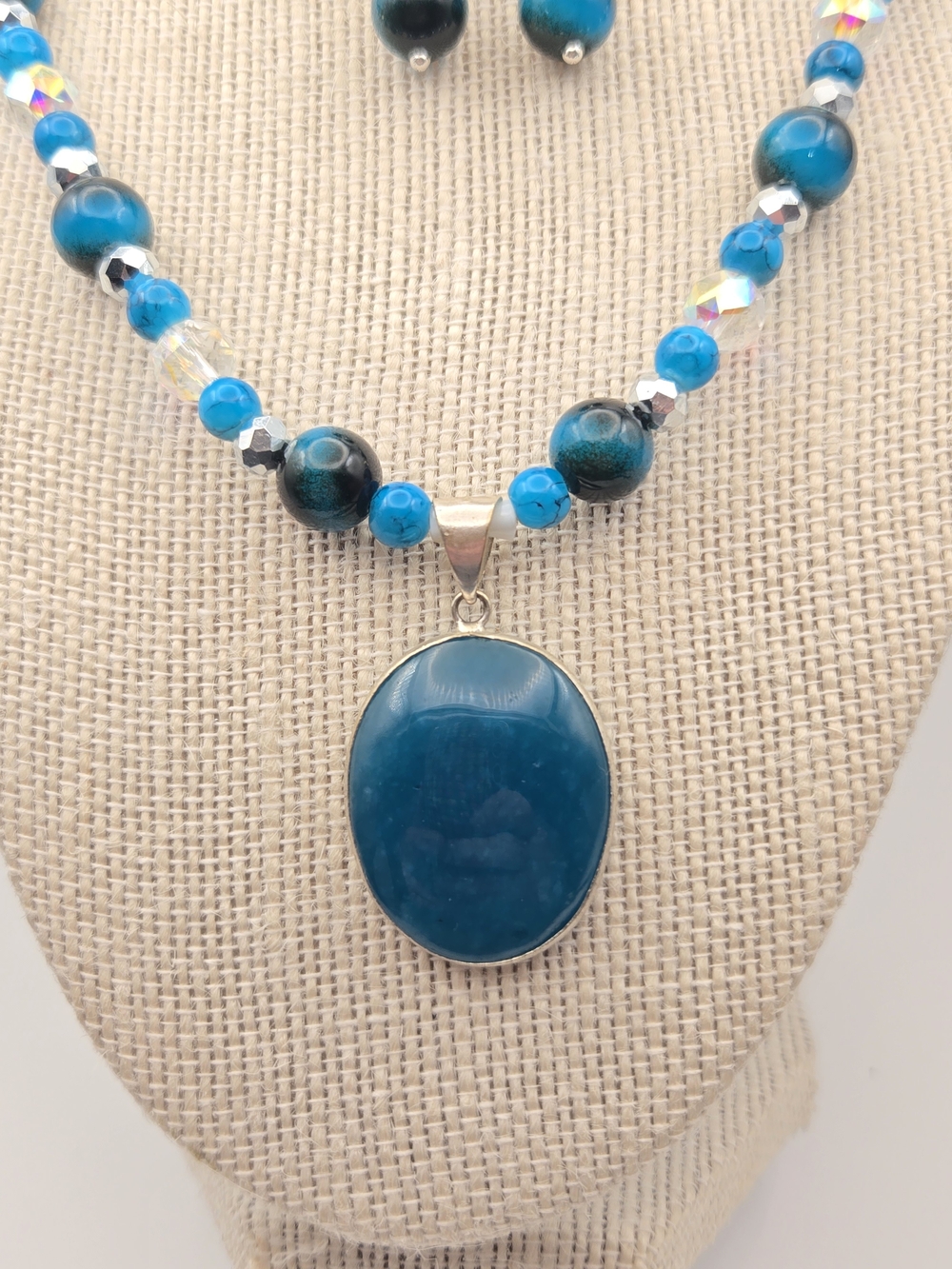Turquoise Blue Apatite Pendant Necklace with Matching Earrings - Picture 2 of 5